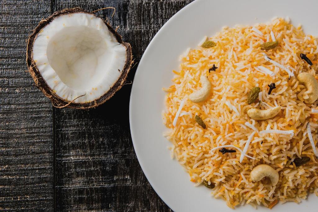 Rice and curry meal at Delight Inn Stays Kondapur